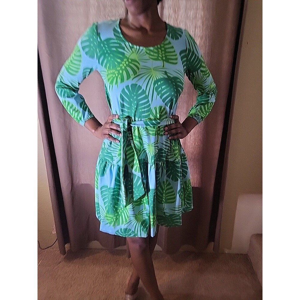 Sailor Sailor  Dress Women  Small Colorful  Tropical Leaf Long Sleeve Tie Belt